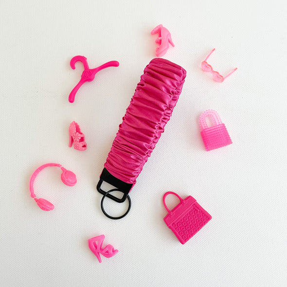 Hot Pink Satin Scrunchie Wristlet Key Fob