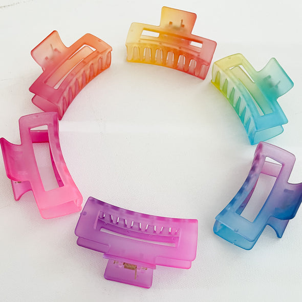 Medium Frosted Ombre Rainbow Rectangle Hair Claw - Assorted Colours