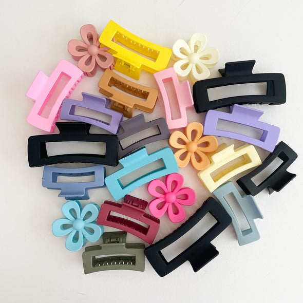 Medium Matte Rectangle Hair Claw - Assorted Colours