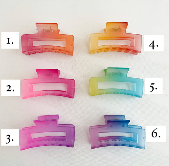 Medium Frosted Ombre Rainbow Rectangle Hair Claw - Assorted Colours