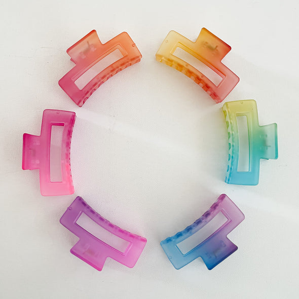 Medium Frosted Ombre Rainbow Rectangle Hair Claw - Assorted Colours
