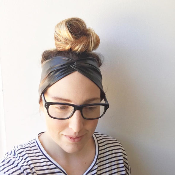Black Leatherette WideKnot Headband