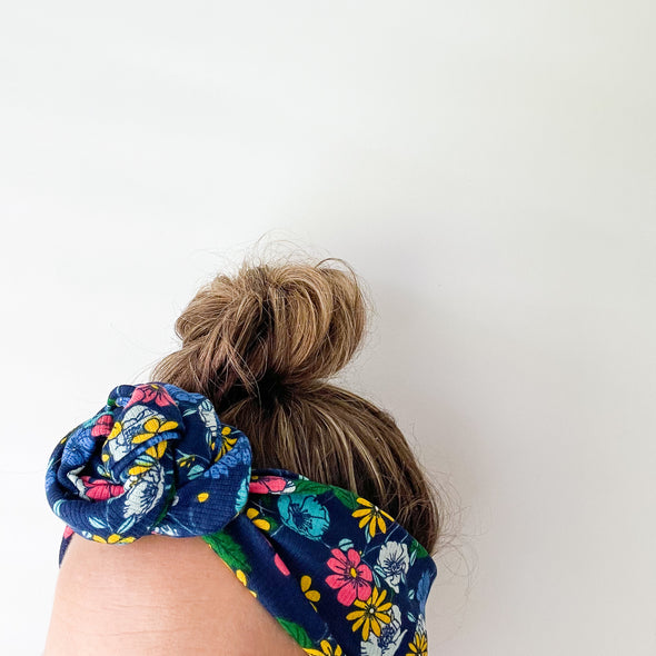 Navy Floral DoubleWrap Headband