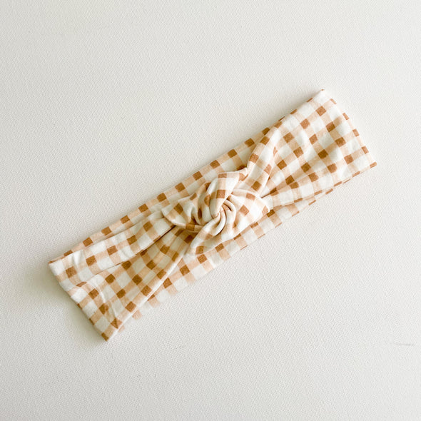 Latte Gingham TopKnot Headband
