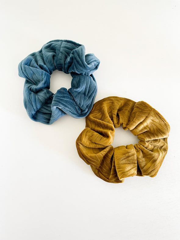 Denim Blue Herringbone Velvet Scrunchie