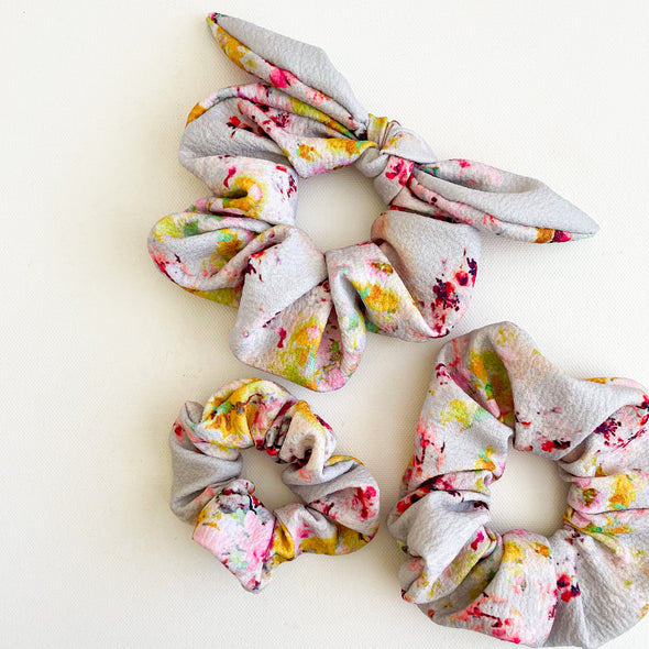 Grey Floral Scrunchie