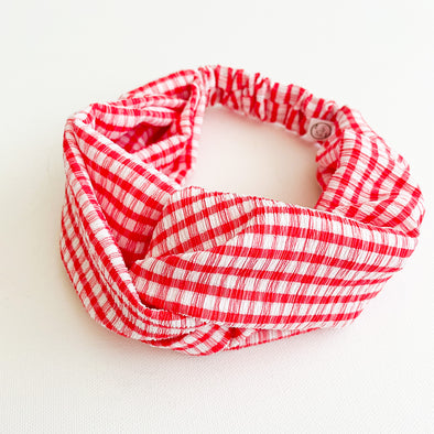 Red Gingham Luxe Turban Headband