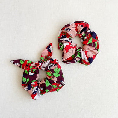 Retro Red Floral Scrunchie