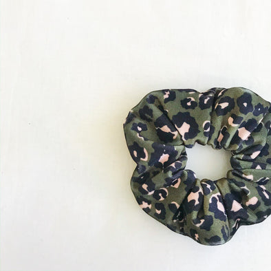 Leopard Velvet Scrunchie (Army Green)