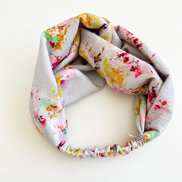 Grey Floral Luxe Turban Headband