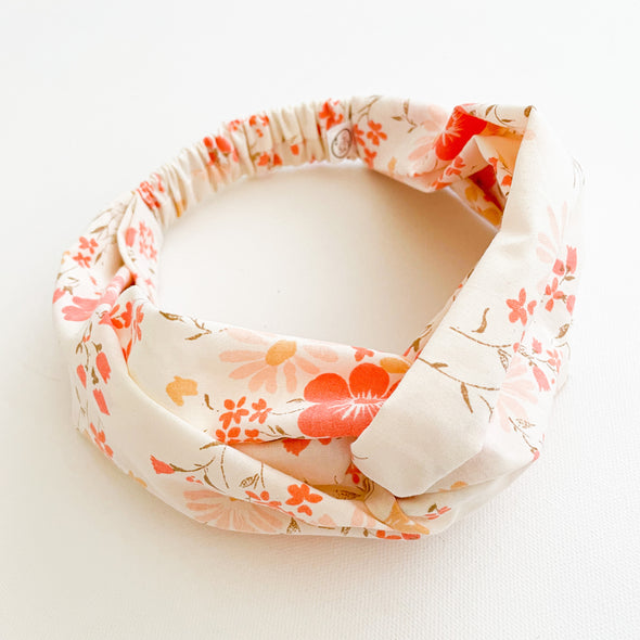 Coral Floral Vintage Turban Headband