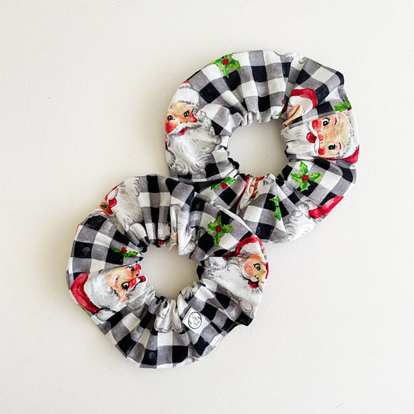 Gingham + Retro Santa Scrunchie