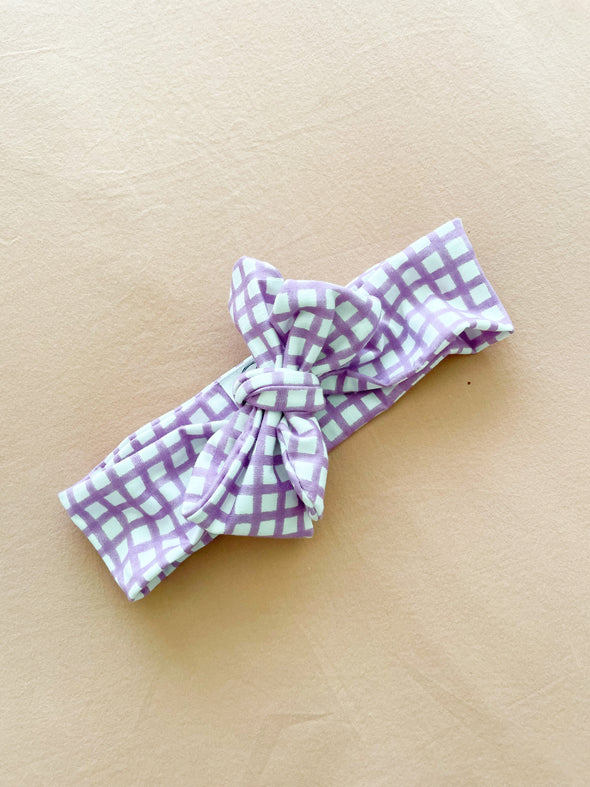 Lilac Gingham DoubleWrap Headband (skinny width)
