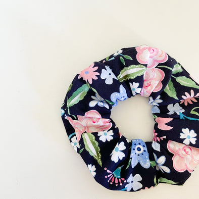 Deep Navy Floral Scrunchie