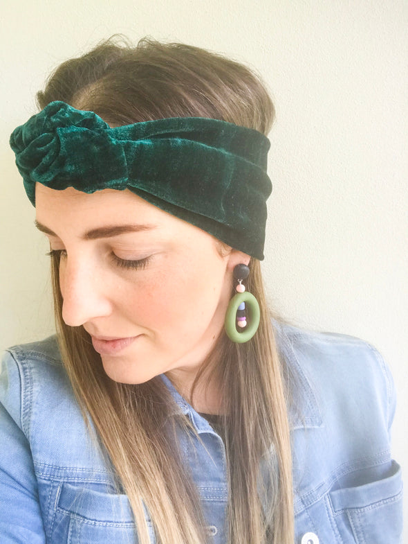 Emerald Crushed Velvet TopKnot Headband
