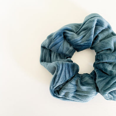 Denim Blue Herringbone Velvet Scrunchie