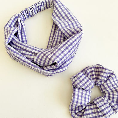 Lilac Gingham Luxe Turban Headband