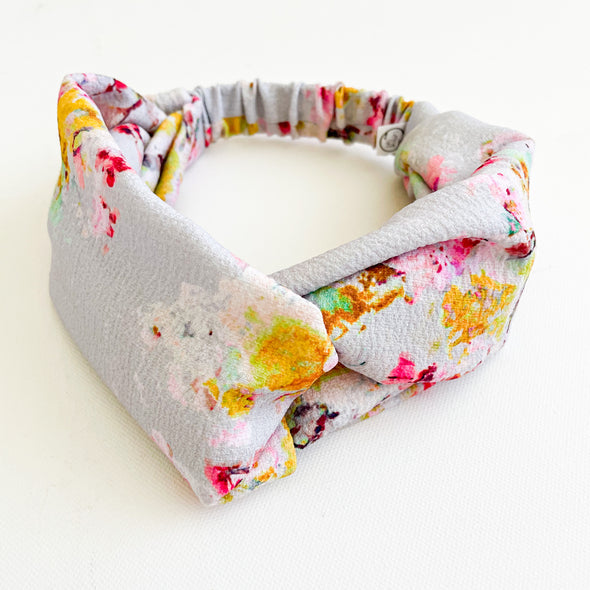 Grey Floral Luxe Turban Headband